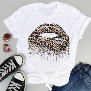 Women Clothing Sexy Lip Mouth Ladies Printing Fashion Print Sweet Summer Short Sleeve Lovely Clothes Tops Tees Tshirt T-Shirt