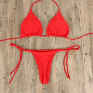 Women Thong Bikini Set Side Tie Sexy Swimsuit Bandage Style Brazilian Swimwear Woman Clothing Red/Blue/Black/White/Wine Red/Pink