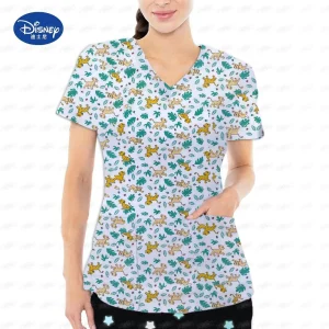 Lion King Nurse Ladies Casual Short sleeved Clothing Top grade Pharmacy Work Medical Doctor Nurse Uniform V-neck