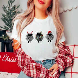 Women's Pattern O-Neck T-Shirt Printed Clothing Trendy Cute Christmas Happy New Year Printed Short Sleeve Retro Fashion Top